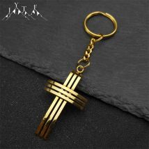 Edelstahl Jesus Kreuz Anhänger Schlüsselanhänger für Frauen Männer Gold Farbe Christian Heiliger Herr Kruzifix Schlüsselanhänger Schmuck Geschenk