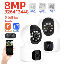 Tuya-cámara IP WiFi de 8MP, Monitor de bebé de doble lente, visión nocturna en Color, seguimiento automático humano, vídeo, cámara de vigilancia inteligente para el hogar