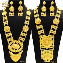 Dubai Indian Necklace Earrings Big Pendant Jewelry Set Gold Color For Women Nigeria African Bridal Wedding Party Jewellery Gifts