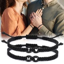 26-Buchstaben-Anfangsherz-Armband, handgefertigt, verstellbar, A-Z-Name, geflochtenes Armband, Damen- und Herren-Freundschaftspaar-Schmuckarmband