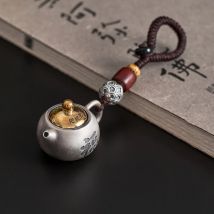 925 Silver Teapot Keychain for Men Funny Novelty Gift for Camping Car Keys Outdoor Enthusiast Accessories with Secure Clasp