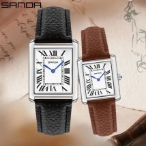 SANDA Nuovo Orologio Al Quarzo Numeri Romani Cinturino In Pelle In Acciaio Inox Breve Amanti Orologio 30M Impermeabile Orologio da Donna da Uomo Caldo