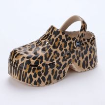 Leopard Chunky Plattform Sandalen Frauen Geschlossene Zehe Dicken Boden Sandalen Frau Sommer 2025, Super Hohe Keil Ferse Hausschuhe Weibliche