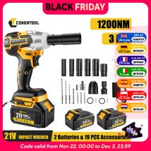 Klucz udarowy bezszczotkowy CONENTOOL 1200N 1/2 cala, akumulatorowy klucz elektryczny do naprawy opon samochodowych, narzędzie elektryczne kompatybilne z akumulatorami Makita 18V.