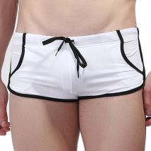 Men's trunks elastic  low waist slim-fitting lace-up pocket men's flat-angle men's swimming trunks multi-platform hair trunks