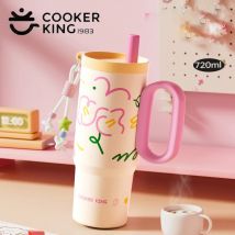 COOKER KinG 720 ml isolierte Eisbecher aus Stroh, 316 Edelstahl, Auto-Thermobecher, Becher mit Griff, stilvolle isolierte Kaffeetasse