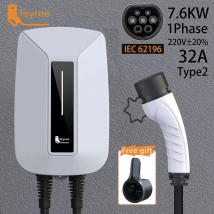 Feyree-cargador EV tipo 2, enchufe EVSE Wallbox 32A, 7KW, enchufe de IEC62196-2, Cable monofásico de 5m, estación de carga de montaje en pared para coche eléctrico