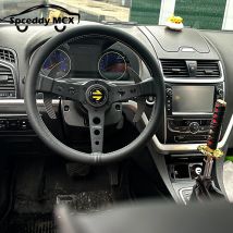 14 inch Prototipo Steering Wheel Universal Racing Drift JDM Steering Wheels Real Leather For Style Black Silver Bracket