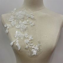 1 Stück Weiße Pailletten-Stickerei-Applikation Stoff-Aufnäher DIY Abendkleid Hochzeitsdekoration Spitzen-Patch Näharbeit Reparatur