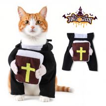 Lustige Katzen Kleidung Halloween Kostüm für kleine große Hunde Katze atmungsaktive Kreuz Bibel Druck Kätzchen Priester Cosplay Set Party Geschenke