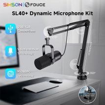 FDUCE SL40+ USB/XLR dynamisches Mikrofon-Set mit integriertem Headset-Ausgang/Schalldämmung/Armständer, für PC PS5/4 Mixer