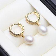 Creolen aus 925er Silber mit Perlen, vergoldeter natürlicher Süßwasserperlen-Ohrring für Frauen, Mutter, Jahrestag, Geschenk, Weiß, Rosa