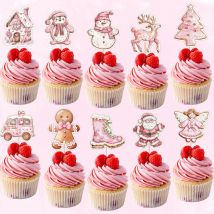 24 Stücke Rosa Serie Cupcake Karton Weihnachtsmann/Schneemann Papier Topper Für Frohe Weihnachten Party DIY Kuchen Dekoration Kinder Geschenke Versorgung