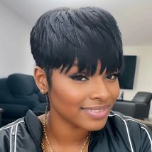 Kurze Echthaar Pixie Cut Perücke glattes Haar brasilia nische Haar Perücke für schwarze Frauen maschinell hergestellte Perücke mit Pony billige Echthaar Perücke