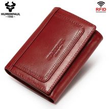 HUMERPAUL Genuine Leather Women's Wallet RFID Trifold Credit Card Holder Minimalist Slim Clutch Zipper Coin Pocket Carteira