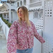 Giacca elegante da donna con stampa floreale Moda manica lunga Vintage Autunno Inverno Cappotti caldi Casual Communte O-Collo Chic Cappotto trapuntato