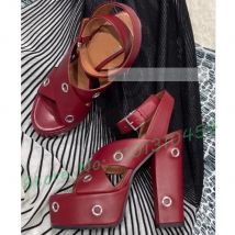 Braun Öse Plattform Sandalen Frauen Metall Decor Sommer Chunky Heels Leder Schuhe Dame Elegante Schnalle Comfy Design Sandalen