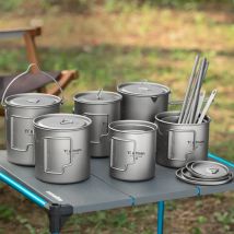 Tiartisan Outdoor Titan Leichter tragbarer Tee-Kaffeetasse Klappgriff Camping-Wasserbecher für Wandern Reisen