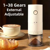 Tragbare elektrische Kaffeebohnenmühle, 38 Gänge, extern, verstellbar, USB-Aufladung, 1500 mAh, wiederaufladbar, Mini-Kaffeemaschine für den Haushalt