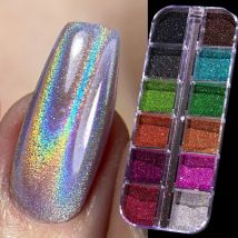 Holograficzny zestaw pudru Holo Silver ociera kurz czarny różowy chrom brokat do paznokci laserowy Pigment do paznokci DIA Manicure