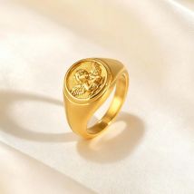 Stainless Steel Glossy Cupid Angel Ring for Women Gold Color Female's Prayer Love Rings Unique Jewelry Gift