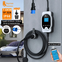 feyree EV Caricabatterie portatile Type2 7kW 32A 1P APP di ricarica rapida Controllo Wi-Fi tramite corrente di impostazione e tempo di ricarica per auto elettrica