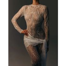 Articat Sexy Lace Long Sleeve Lace Up Jumpsuit Women Transparent Slim Fit Ribbon Jumpsuit Female Nightclub Party Clothing Autumn
