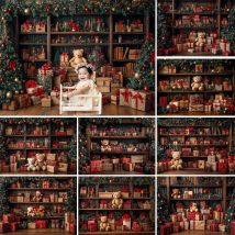Weihnachten Nacht Zimmer Hintergrund Fotografie Spielzeug Geschenk Bär Bücherregal Weihnachtsbaum Hintergrund Silvester Kinder Geburtstag Fotostudio
