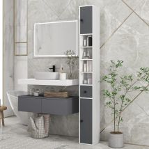 Kleankin Columna de Baño con Cajón Estantes y Puertas 20x20x180 cm Gris