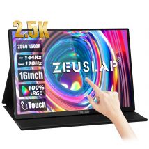 ZEUSLAP 16'' 2.5K Monitor portátil 144Hz Pantalla táctil 2560x1600 100%sRGB 500cd/m2 - Pantalla de tamaño de viaje para computadora portátil