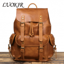 LUOKIR Zaino unisex in vera pelle vintage con strato superiore in pelle bovina Zaino da viaggio per laptop di grande capacità Borsa da paracadutista