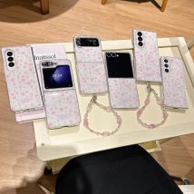 Rückseitige Abdeckung für Samsung Galaxy Z Flip 7 3-fach 6 5 4 Hülle Glitzer Rosa Tulpe Rose Armband Kette Harte PC stoßfeste Handyhülle