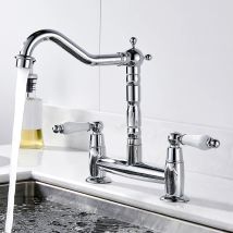 Küche Keramik Griff Wasserhahn europäischen Stil voller Messing Retro Doppel loch zwei Griff Bad Waschbecken Wasserhahn Küchen spüle Wasserhahn