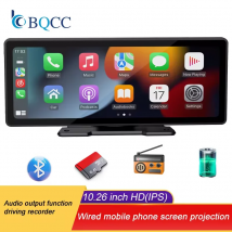 BQCC 10,26-calowy przenośny bezprzewodowy ekran Carplay HD Tylna kamera cofania Radio samochodowe DVR MP5 Multimedialny odtwarzacz wideo Android Auto