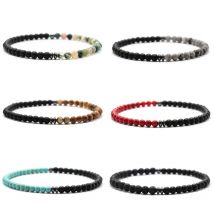 Minimalistisches 4 mm kleines Perlenarmband Unisex Natur Onyx Howlith Lava Perlen Strang Armband Meditation Valentinstag Geschenk Pulsera