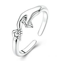 Original 925 Sterling Silver Parent-Child Hand-in-Hand Open Rings For Women Girls Jewelry Birthday Anniversary Gifts