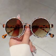 KAMMPT Vintage runde Sonnenbrille mit Strasssteinen für Damen, 2024, neuer Farbverlauf, dekorative Farbtöne, trendige, originelle, handgefertigte Sonnenbrille