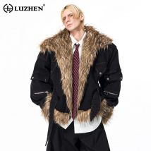 LUZHEN Fashion Personalized Faux Fur Splicing Design Thickened Warm Winter Parka Coat Men's 2025 New Streetwear Clothes JY4867