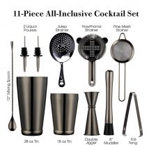 Cocktail-Shaker-Bar-Set: 2 beschwerte Boston-Shaker, Cocktail-Sieb-Set, Jigger, Muddler und Löffel, Eiszange und 2 Flaschenausgießer