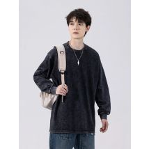 Männer Gewaschene T-shirts 260G Dicke Baumwolle High Street Retro Übergroßen T Koreanische Mode Lose Y2K Tops Langarm t-shirts