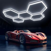 Plafoniera LED esagonale da 5 pezzi, luce per garage con illuminazione a nido d'ape da 192 W, tubi LED per officina, garage, studio, luce LED 6500 K