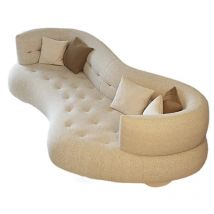 Retro Elegant Beige Living Room Sofa Comfort Cotton-Linen Soft Couch with Solid Wood Frame for Home Office Hotel Furniture Sofas