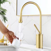 Rubinetto per lavabo in oro spazzolato Rubinetto nero Rubinetto per lavabo montato su piano Miscelatore caldo e freddo Rubinetto in ottone per bagno