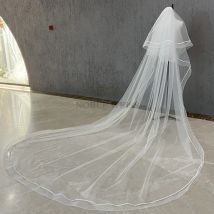 2T Hochzeitsschleier mit Kamm, langer Brautschleier, einfacher Brautschleier mit Bandkante, zweilagig, individuell gestaltet