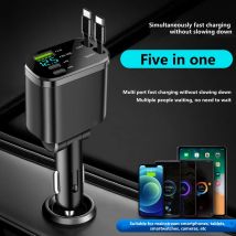 5-in-1 Cigarette Lighter with Intelligent Digital Display,Expandable USB,Car Phone Charger, Car Fast Charging,Hot Selling