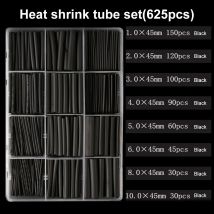625PCS Black Heat Shrink Tubing, 2:1 Shrink Ratio Polyolefin Heat Shrink Tubing Assortment