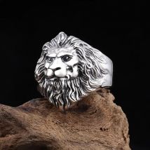 Retro Löwenkopf Großer Ring Für Männer Silber Farbe Punk Gothic Offener Ring Handgemachten Schmuck Rock Hiphop Biker Zubehör Mann Geschenk