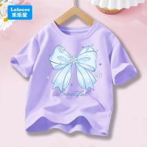 Sommer-Kurzarm-T-Shirt für Mädchen – blaue Schleife und Schneeflocke, „schöner“ Aufdruck, weiche Baumwolloberteile für Kinder, 2026, neues Design HDJ1