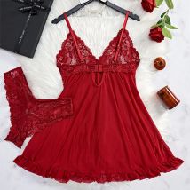 Heiße Verkäufe Tanga Nachthemd Set Frauen Transparent Strumpf Nachtwäsche Spitze Hosen Nachthemd Sexy Kleid Exquisite Weibliche Unterwäsche