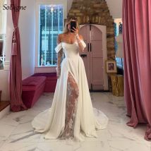 Suknie ślubne w kształcie litery A SoDigne, z odkrytymi ramionami, długim rękawem, z satyny/koronki, elegancka suknia ślubna, vestidos de novia, szyte na miarę.
